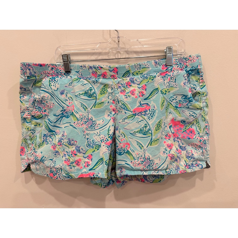 Lilly Pulitzer Callahan Shorts Blue Pink Green Floral Sea Life Print Womens 16